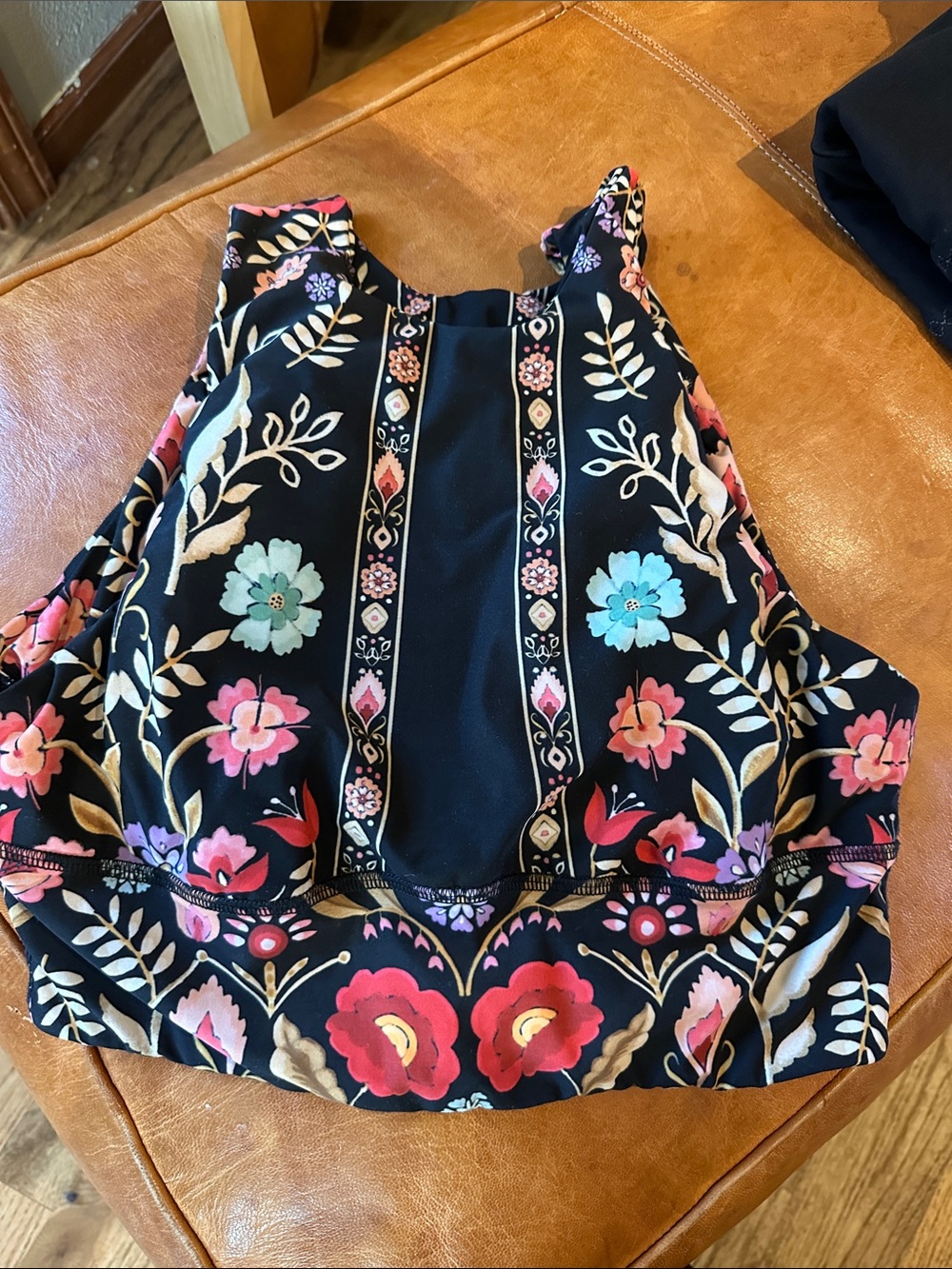 YOGA Democracy Black Floral Halter Camisole with Multicolor Print Size L